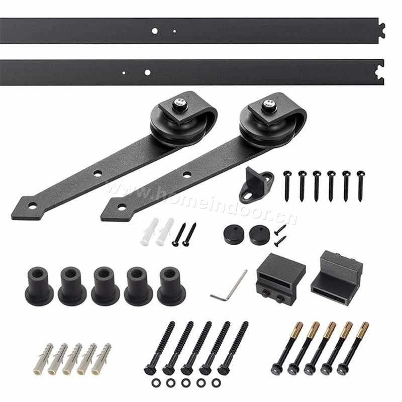 Black rustic wrought iron barn door rail system