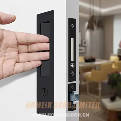 Pocket door handle with lock