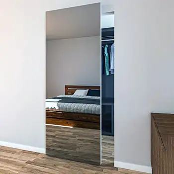 Bedroom closet wooden bypass hidden tracks mirrored sliding barn door