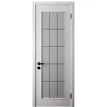 White bathroom full lite interior wood door with grid insert