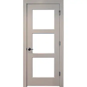 white three glass panel interior Wooden door for bathroom