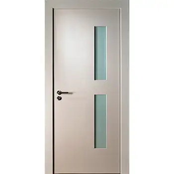 White wooden bathroom interior door with 2 glass panels