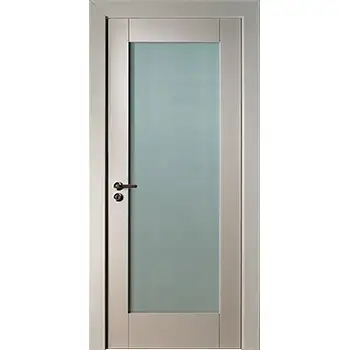 Interior white bathroom full lite frosted glass wood door