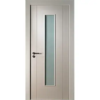White interior wood bathroom door with center glass