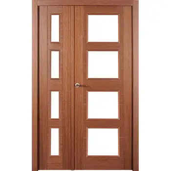 Mahogany solid wooden double door design with glass