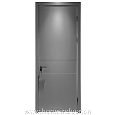 Gray paint flush interior wood door with groove