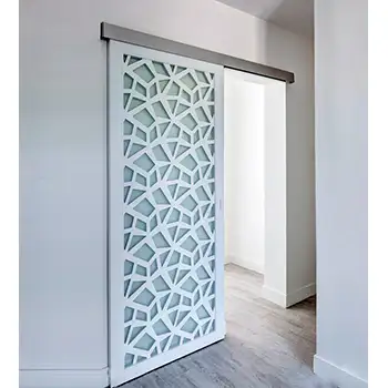 <font color='white'>Bedroom contemporary white painted glazed wood surface mounted sliding door with cover</font>