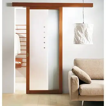 <font color='brown'>Bedroom contemporary brown painted glazed wood surface mounted sliding door with cover</font>