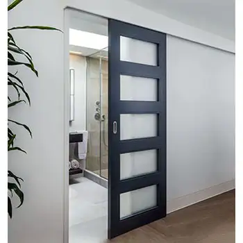 <font color='black'>nterior Bedroom modern black painted glazed wood surface mounted sliding door with cover</font>
