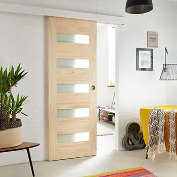 <font color='brown'>Interior Bedroom modern brown painted glazed wood surface mounted sliding door with cover</font>