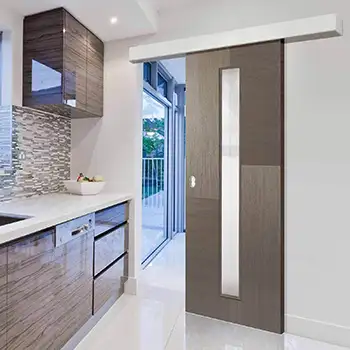 <font color='black'>Residential internal Bedroom modern black painted glazed wood surface mounted sliding door</font>