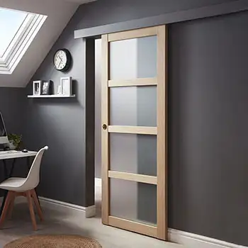 <font color='brown'>Residential internal Bedroom modern brown painted glazed wood surface mounted sliding door</font>