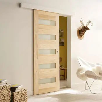 <font color='brown'>Residential internal room contemporary paint glazed wood surface mounted sliding door</font>