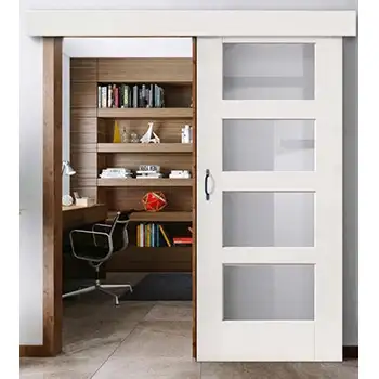 <font color='white'>Residential internal contemporary white painted glazed wood surface mounted sliding door</font>