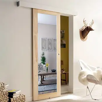 <font color='brown'>Residential internal Bedroom contemporary mirrored wood surface mounted sliding door</font>