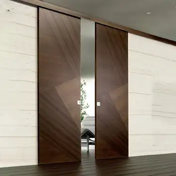 <font color='brown'>Interior modern brown painted flush wood surface mounted sliding door with cover</font>