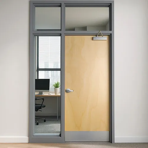 commerical office wood door with side-lite and transom