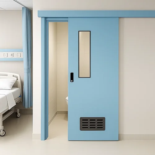 Blue steel hospital sliding bathroom door for disable