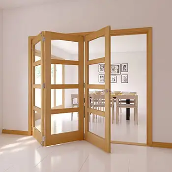 solid oak 3 glass panel wood tri-fold door for living room
