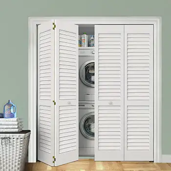 FLD22 Residential internal laundry room white painted louver wood folding door