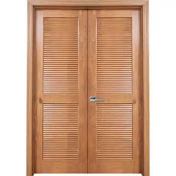 Interior solid cherry wood full length louver double door for closets