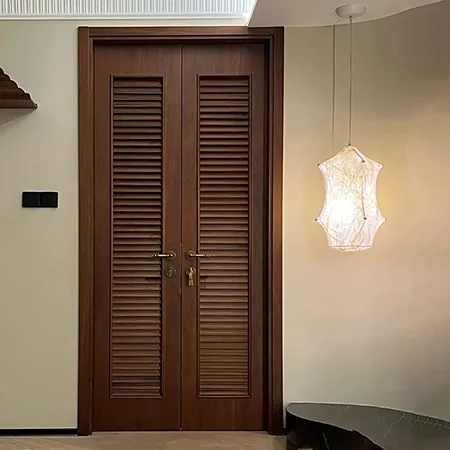 Rustic interior solid walnut wood double louver door