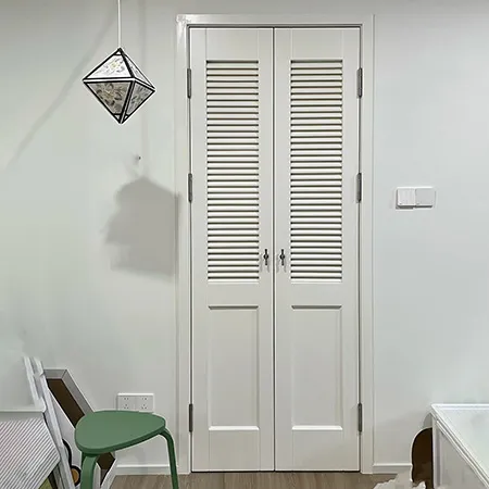 interior white half top louver double wood door for closet