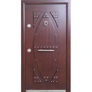 AMD27 home external entrance brown Sapele veneer painted flush steel-wood armored door