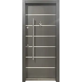 AMD47 house external entry grey painted metal inlay steel-wood armour door