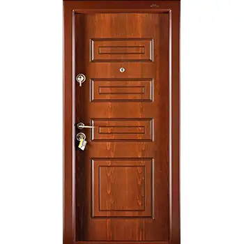 AMD57 Residential external entry brown oak veneer painted 4 panel steel-wood armour door