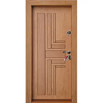 Residential external entry brown cherry wood painted grooved steel-wood armoured door