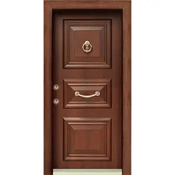 AMD63 house exterior front brown walnut veneer painted 3 panel steel-wood armoured door