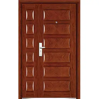 AMD68 house exterior front brown Sapele veneer painted 6 panel steel-wood armored door
