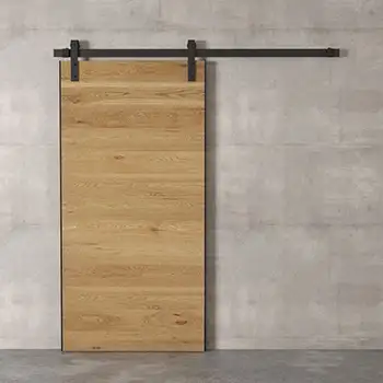 Black steel framed wooden internal plain barn door for closet