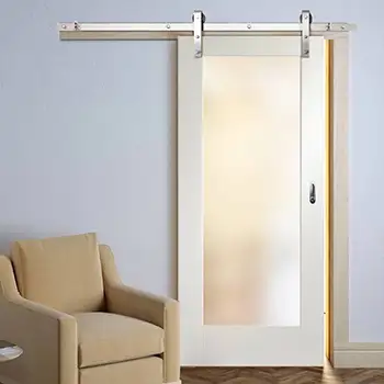 White internal full panel french barn sliding door for bathroom