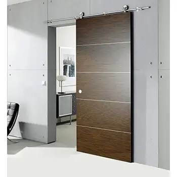 Interior metal inlay flush wood barn sliding door
