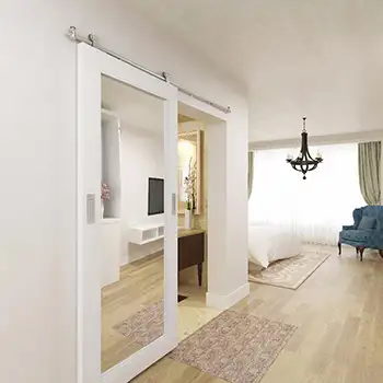 Interior wooden sliding barn door with mirror for bedroom