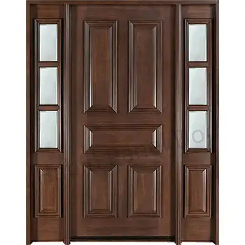 villas exterior entry classic brown paint side-lite riased panel solid walnut wood door