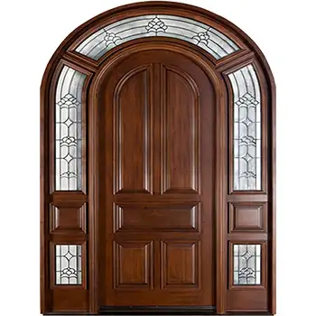 house exterior entrance classic brown paint side-lite riased panel solid walnut wood door