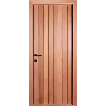 EMW11 house exterior entry modern brown varnish battens solid mohagany door