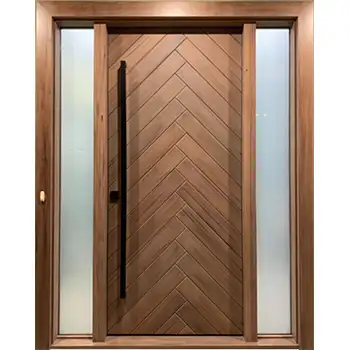 Solid walnut wood exterior front door with sidelite