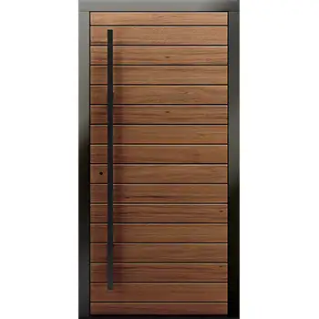 EMW09 Residential exterior entry modern brown painted grooved solid walnut wood door