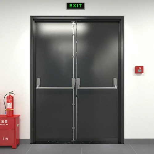 Emergency exit steel commercial double doors with panic bars
