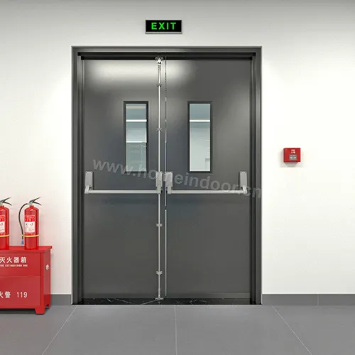 steel fire emergency egress double door with push bar