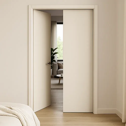flush wooden white interior double door