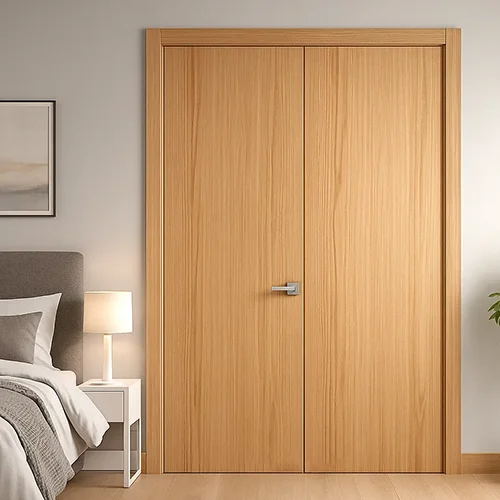 Sliced oak flush wood interior double bedroom door