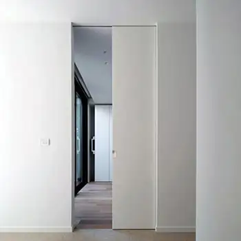 Interior bedroom white flush floor to ceiling trimless pocket sliding d