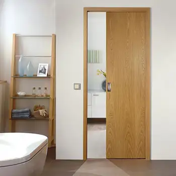 Interior oak flush pocket style wall hidden sliding door for bathroom