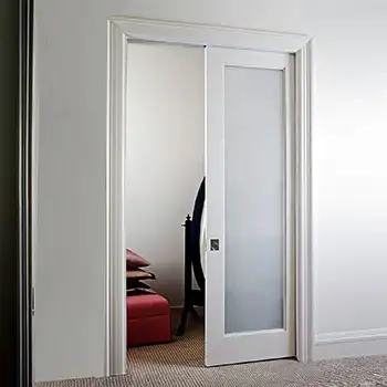 Internal full glass panel wooden white pocket sliding door