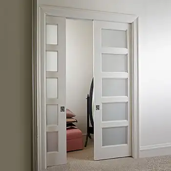 Bedroom 5 glass panel wooden french pocket sliding door